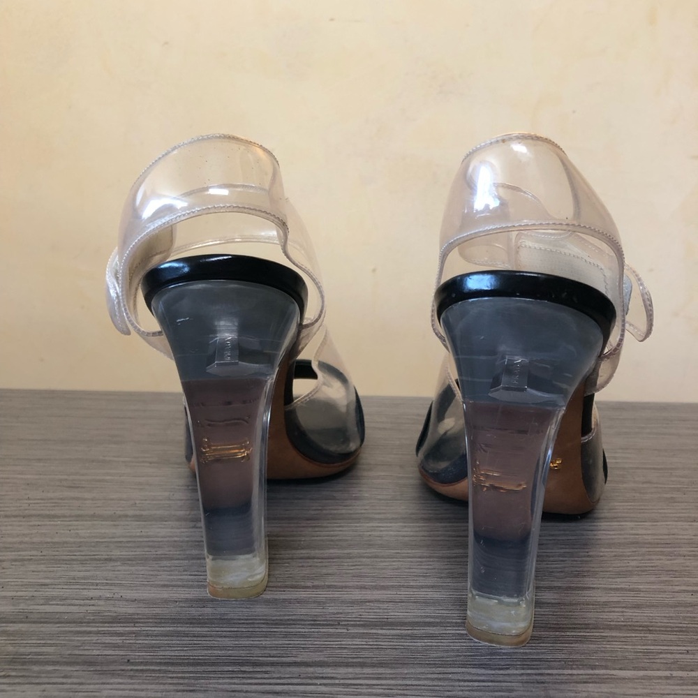 PRADA Lucite PVC Clear Black Block Heel Velcro Ankle Strap SS 2010 Runway 37.5 - Picture 5 of 14